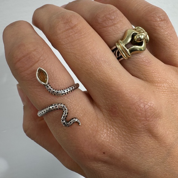 Sterling Silver 925 Citrine Yellow Stone Snake Ring Adjustable Size 7.75 - Picture 2 of 15